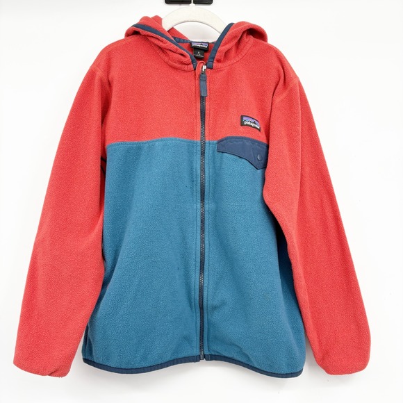Patagonia Other - Patagonia Kids Red Blue Micro D Snap-T Gorpcore Hooded Fleece Jacket Size S 7/8